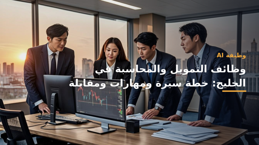 مشهد مهني عربي مكتبي عصري بألوان أزرق كوبالت وأخضر زمردي