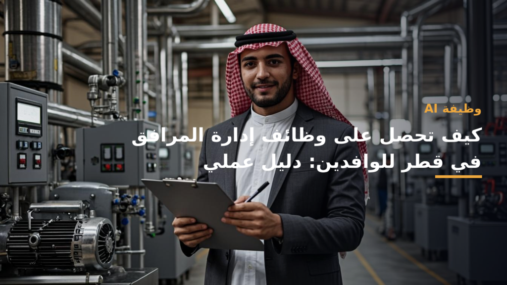 فنيان إدارة مرافق يعملان على معدات صيانة أمام مبنى مكتبي في الدوحة، قطر